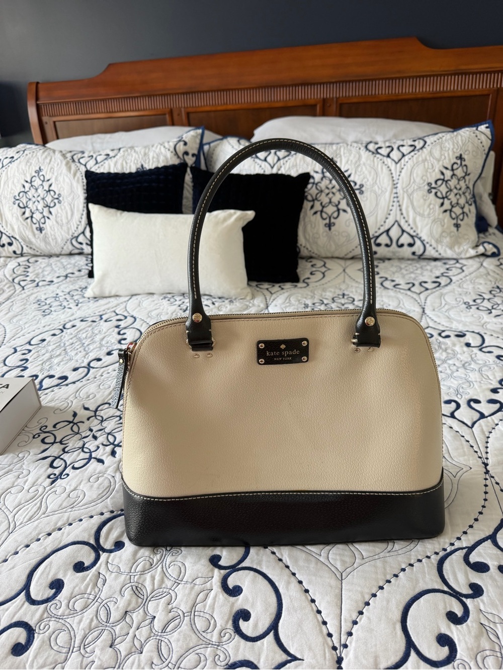 Kate Spade Two-Tone Leather Satchel - Cream and Black